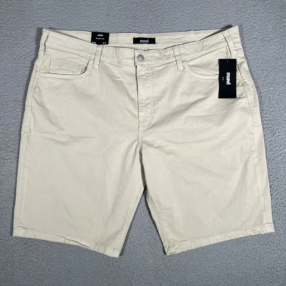 Mavi Shorts Mens 42 Stone Twill John 5 Pocket Chino Straight Fit Casual Logo NWT